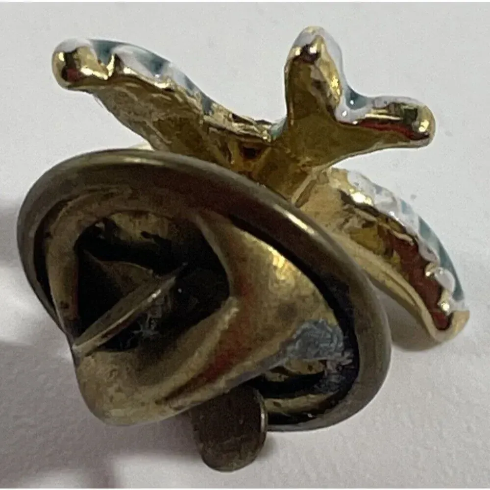 Vintage Gold Tone Enamel Rhinestone Tiny Blue Bird Lapel Pin‎ Pinback - Image 2