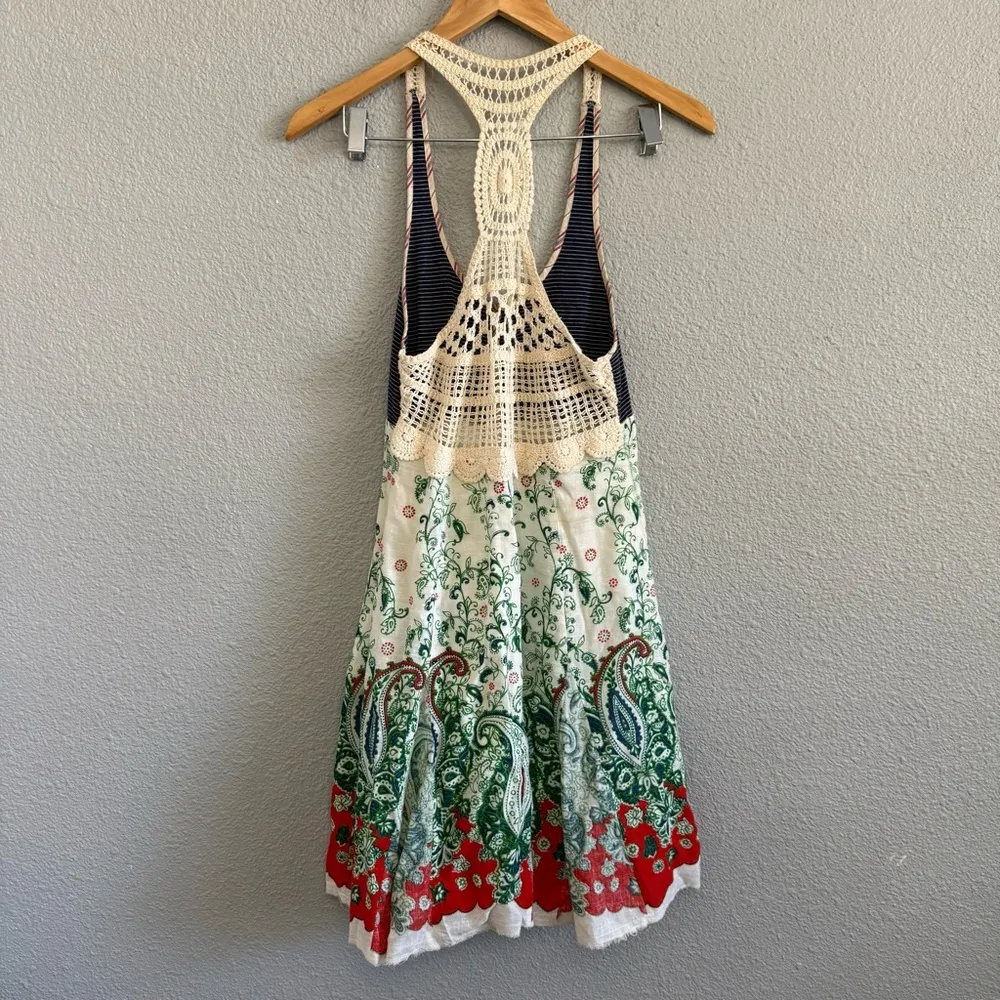 Free People Heartland‎ Dress Size 2 Crochet Back Linen Blend Floral - Image 5