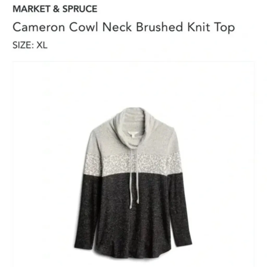 Market & Spruce Black Gray Cameron Cowl Neck Brush Knit Top with Leopard Print - Image 6