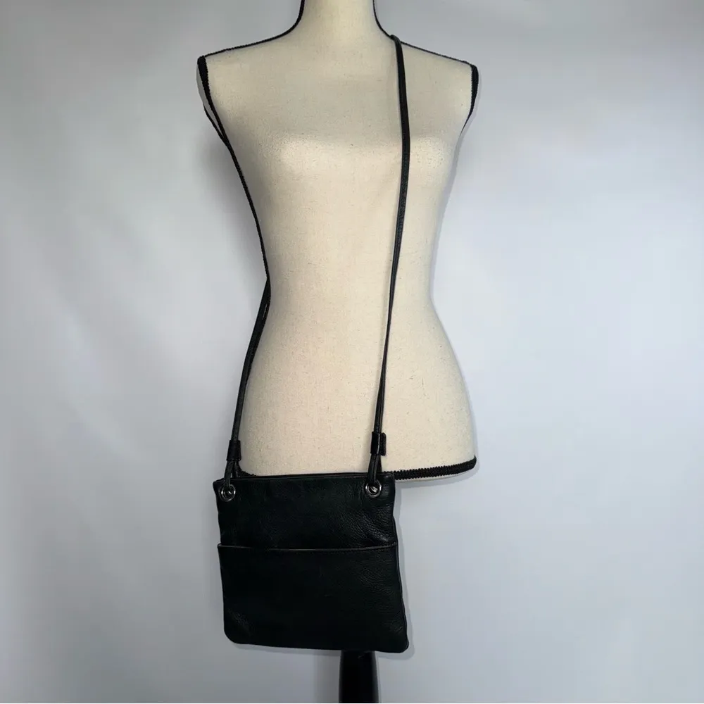 margot Black Leather Crossbody Bag 8.5 x 7.5 silver accents 26 inch drop - Image 7