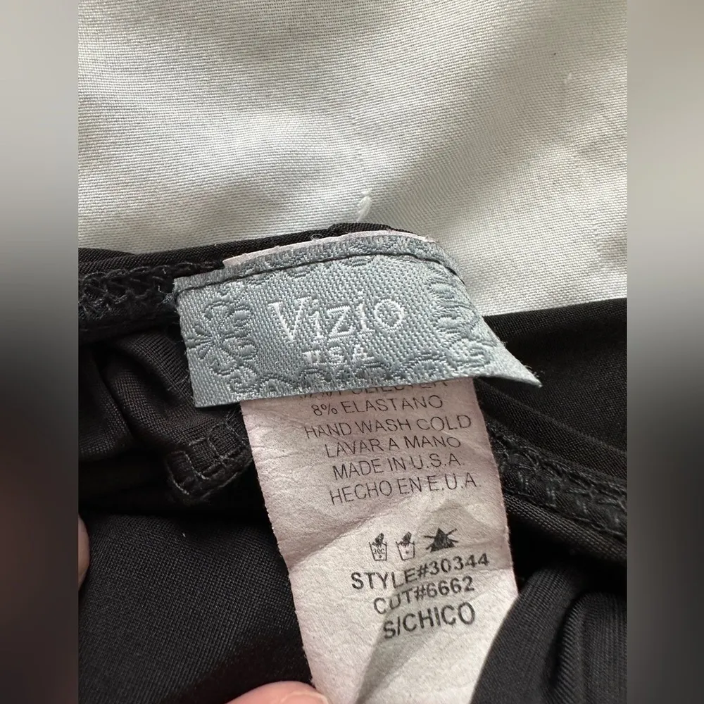 VIZIO‎ Cocktail Dress Asymmetrical Hem Metal Chest Pendant Open Back Black Small - Image 2