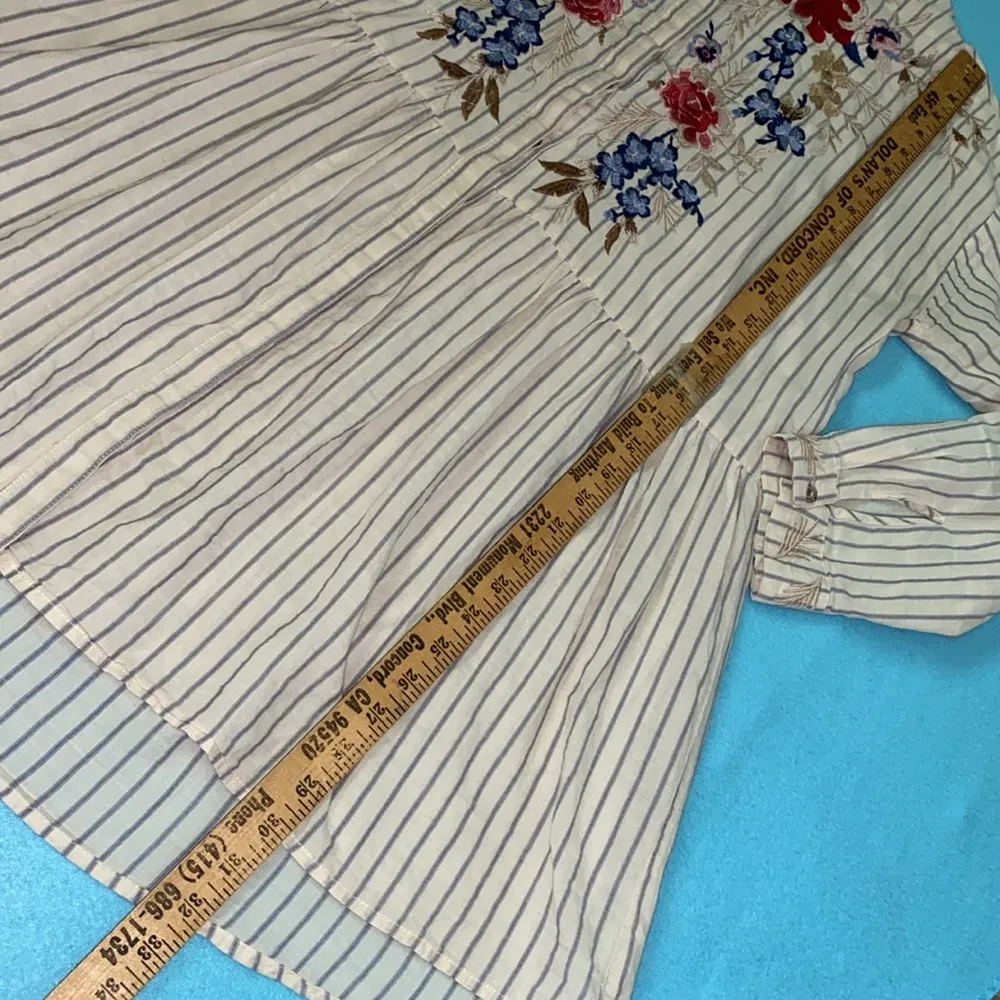 JOHNNY WAS embroidered floral striped long sleeve button up blouse tunic size M - Image 13