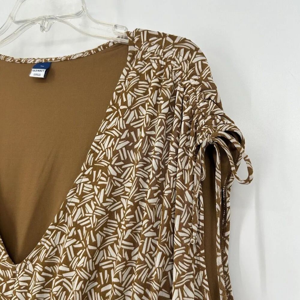 Old Navy Brown Smocked Mesh Mini Dress Defined Waist Tie Shoulder Size 3X - Image 4