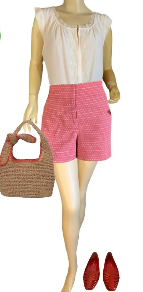 ANN TAYLOR LOFT RED WITH BEIGE FLECKS SHORTS (12) - Image 2