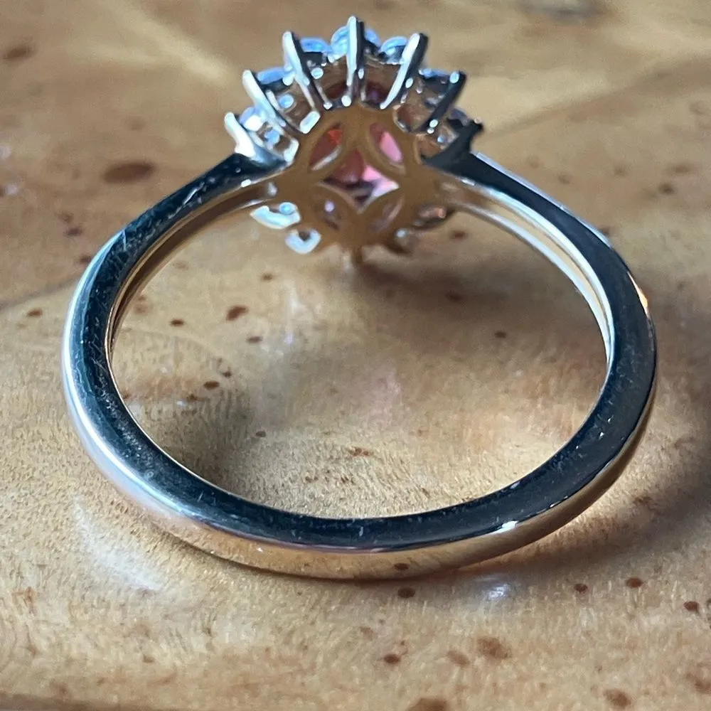 Natural Red Garnet Sterling Silver Halo Ring Size 7 Gold - Image 4