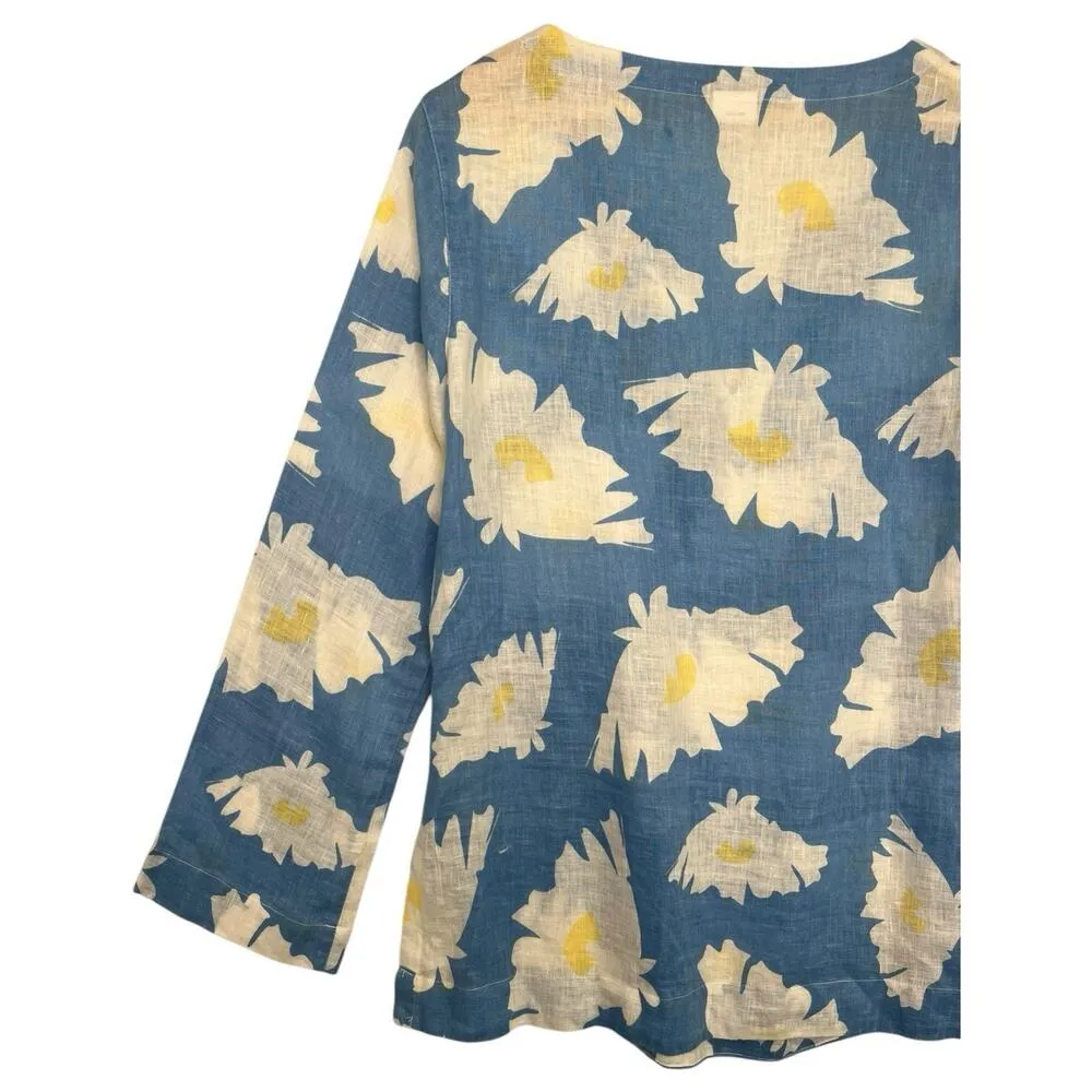 Island Company Top Womens Medium Blue Linen Floral Beach Cottage Coastal Boho - Image 12