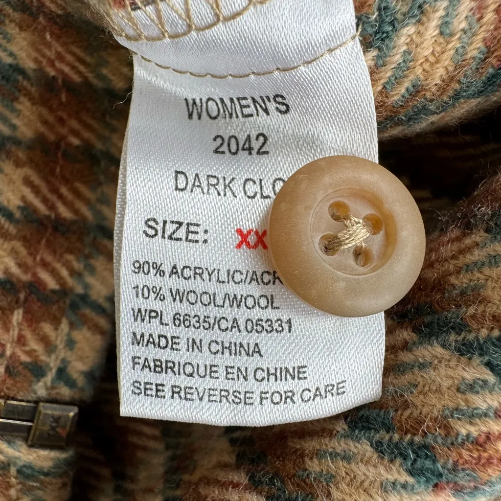 Woolrich Tan Brown Turquoise Blue Plaid Zip Front Shacket Wool Blend Size 2XL - Image 8