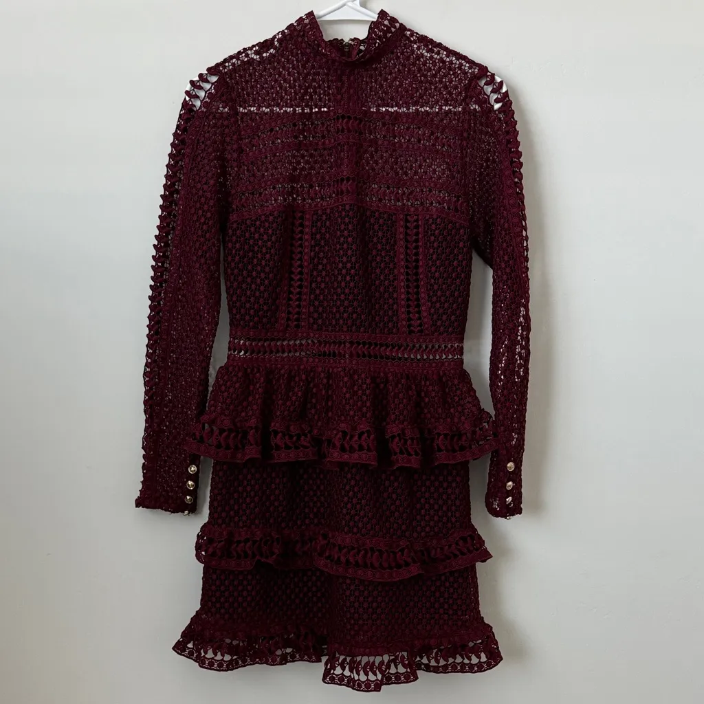 Self Portrait Burgundy Mini Dress Size: 4 Red - Image 2