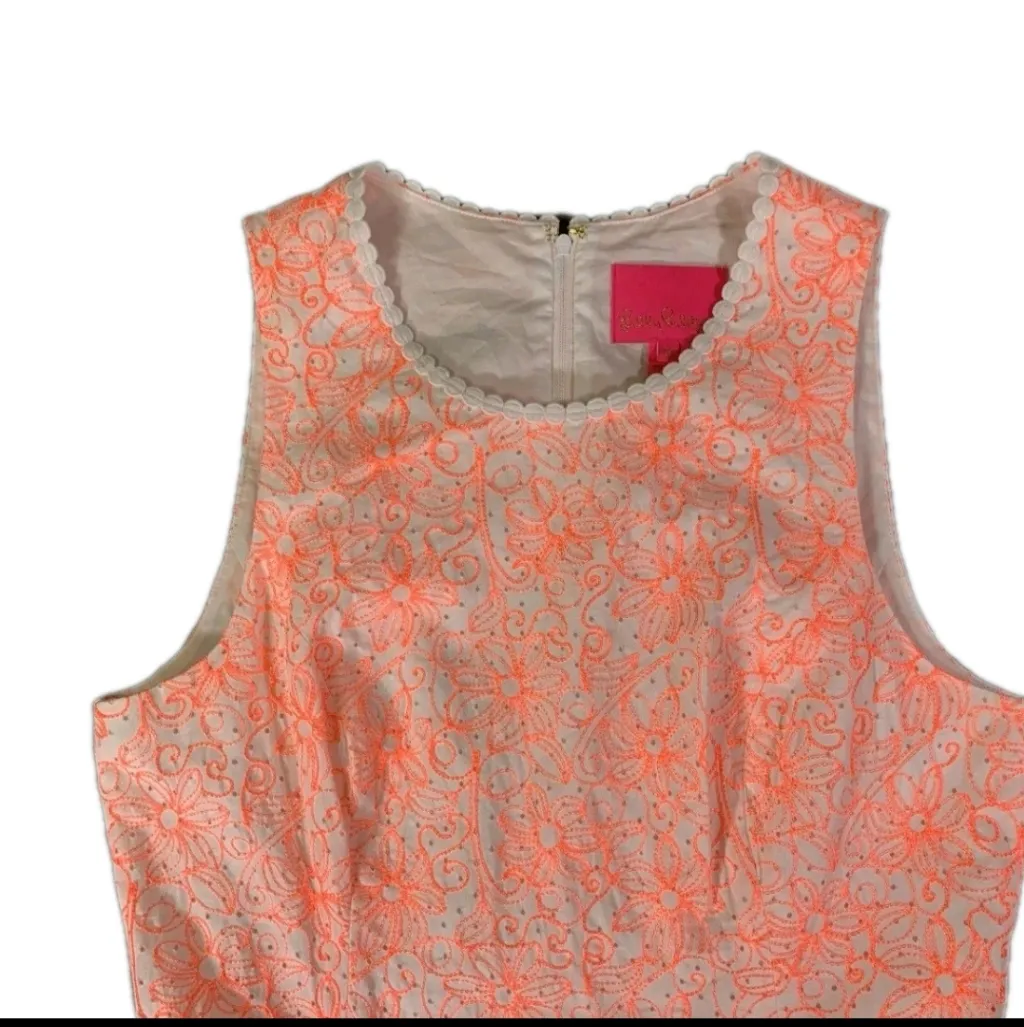 Lilly Pulitzer Ellen Neon Cantaloupe Embroidered Laser Cut Dot Flounce Dress 10 - Image 6