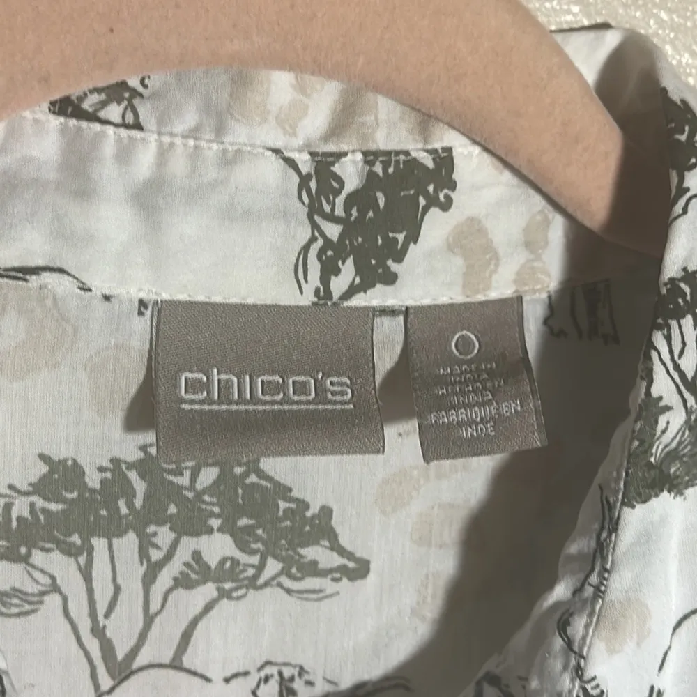 Chicos Safari Elephant Print Button Down Top | 0‎ - Image 3