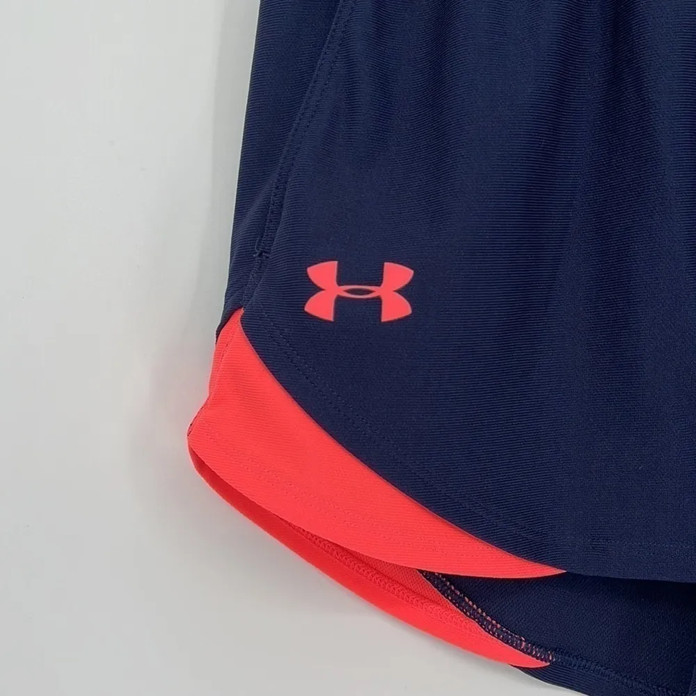 Under Armour Heatgear Running Shorts with Pockets Navy Blue Neon Pink XS - Image 2