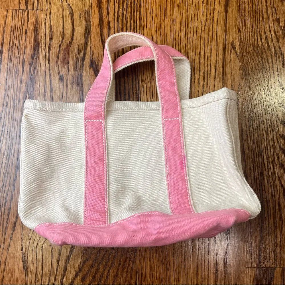 Lands' End Pink and Cream Canvas Tote - Image 2