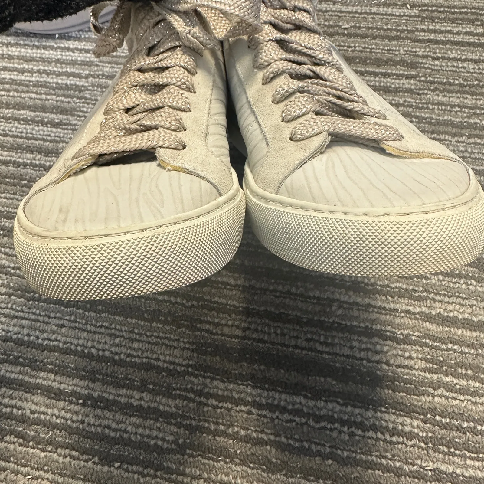 P448 Star White Zebra Embossed High Top Leather Sneakers Metallic Preppy Sz 8.5 - Image 3