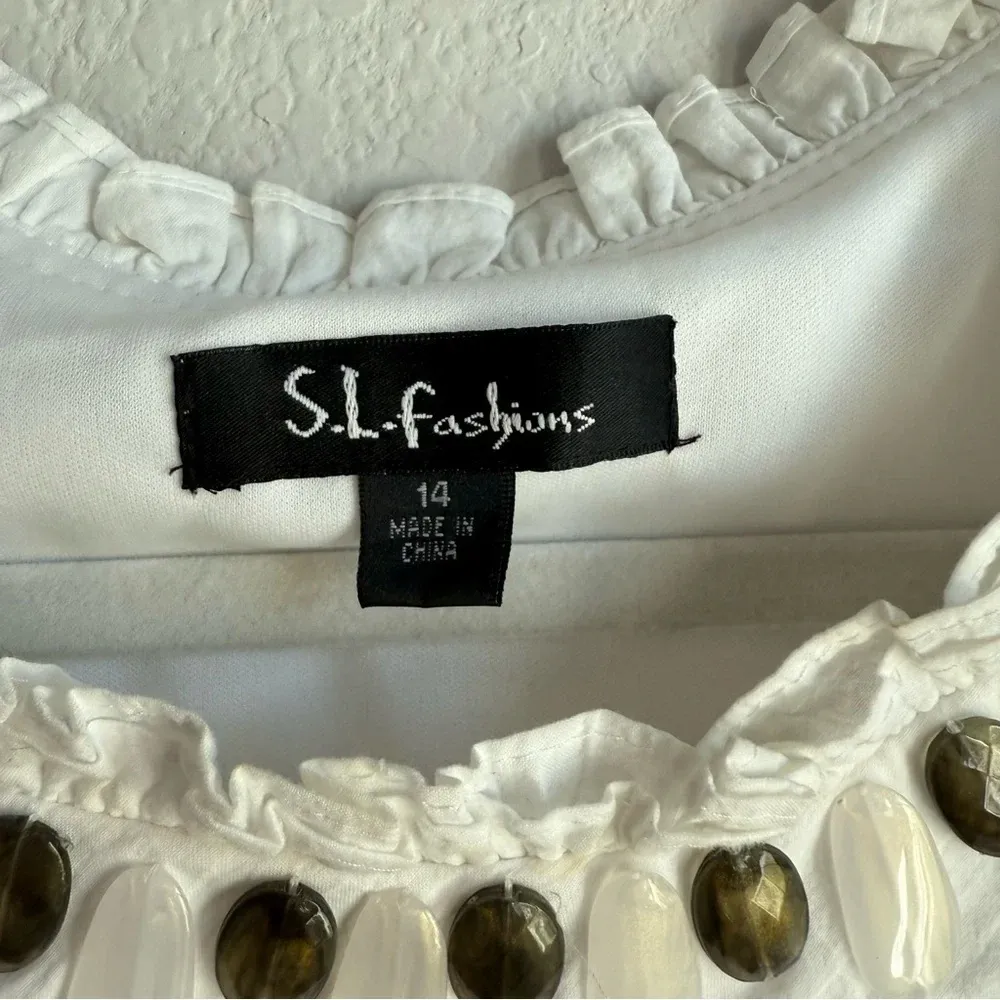 S. L. Fashions Women's 14 Dress White‎ Jeweled Neckline Tiered Ruffled Bling NWT White - Image 8