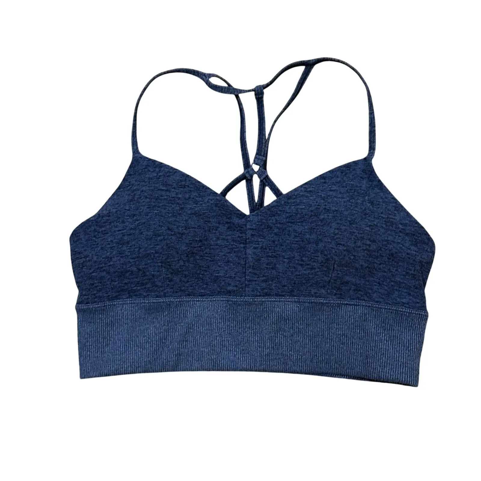 ALO YOGA  ALOSOFT LAVISH Sport Bra Soft Heather Navy Blue Size Large EUC - Image 4