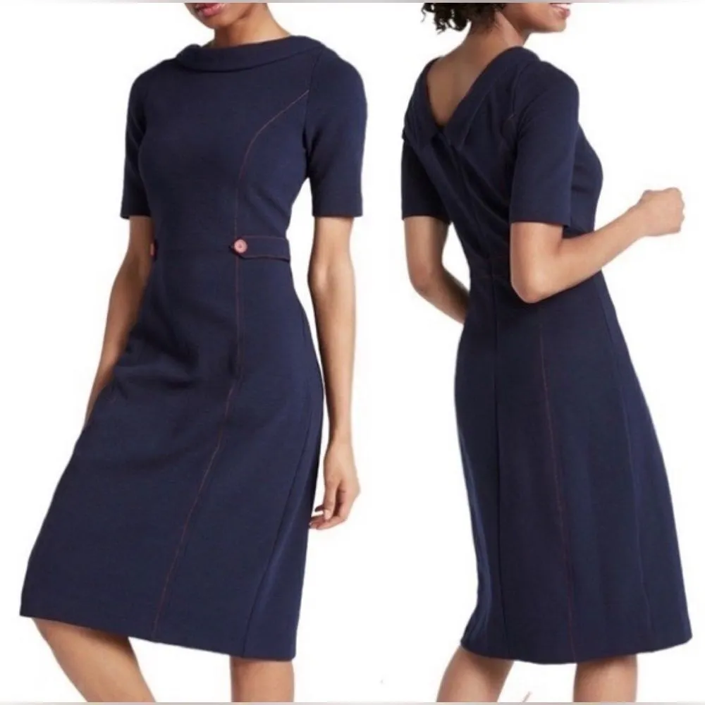 Boden Betty Navy Blue & Red Ottoman Knee Length Sheath Dress Size 10 - Image 11