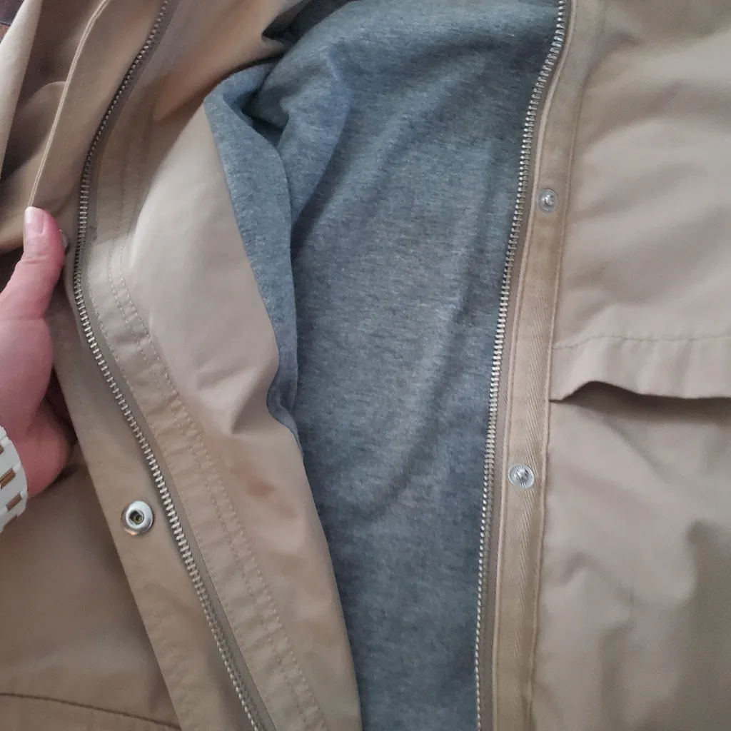 Gap Raincoat Lined Tan Hooded Trench Coat Size Xs Very Warm No Belt - Image 6