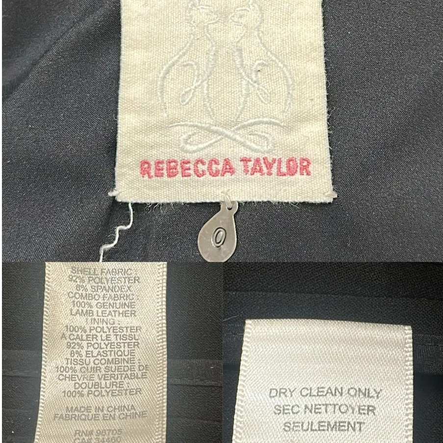 Rebecca Taylor Black Blazer Lamb Leather Collar Peplum Twee Preppy Coquette Sz 0 - Image 10