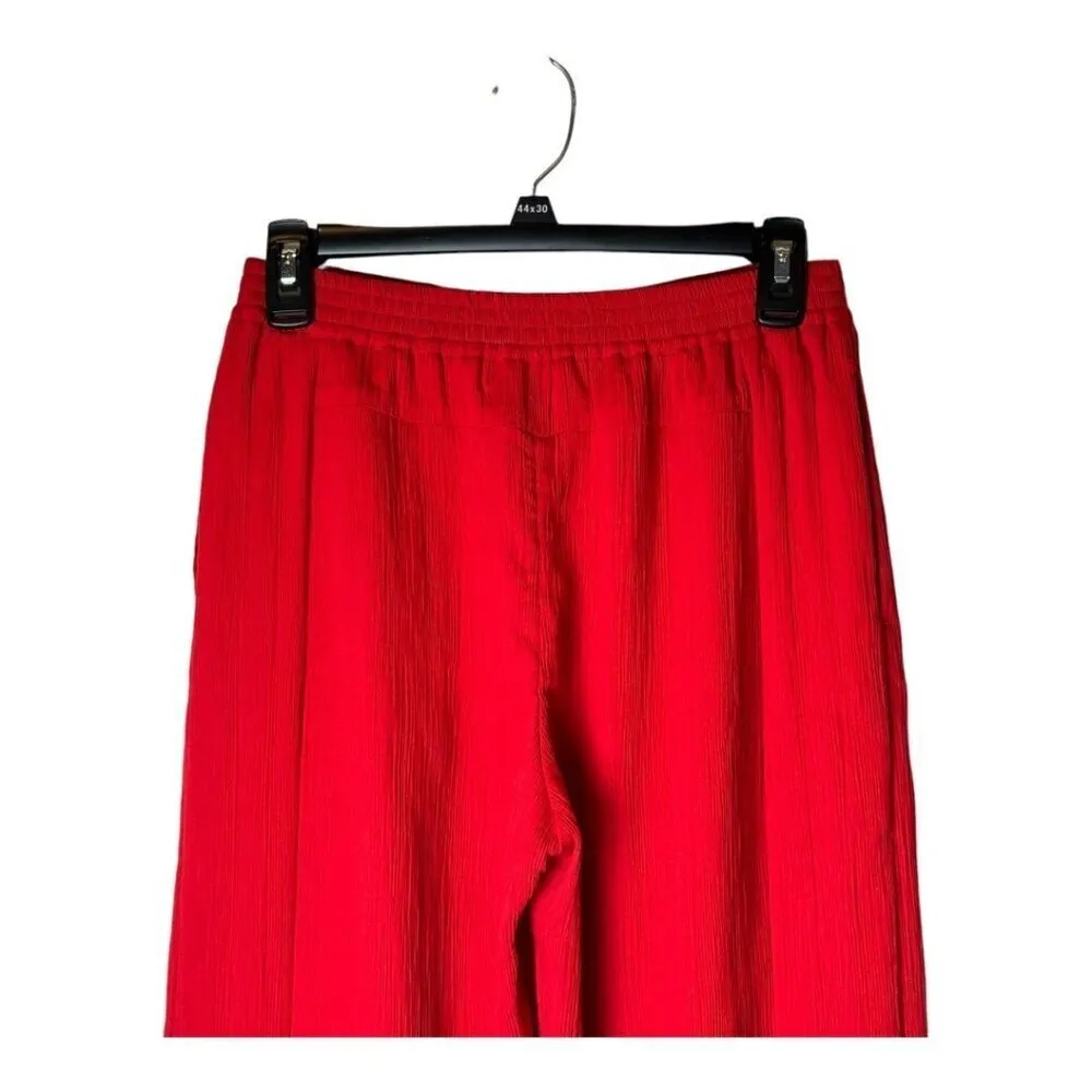 Palmer Harding Pants‎ Women 2 Red Crinkled Fabric Elastic Waist Silence Wide Leg - Image 6