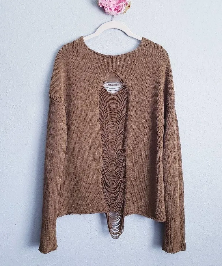 Rebecca Minkoff Shredded Back Bronze Knit V-neck Sweater - Image 6