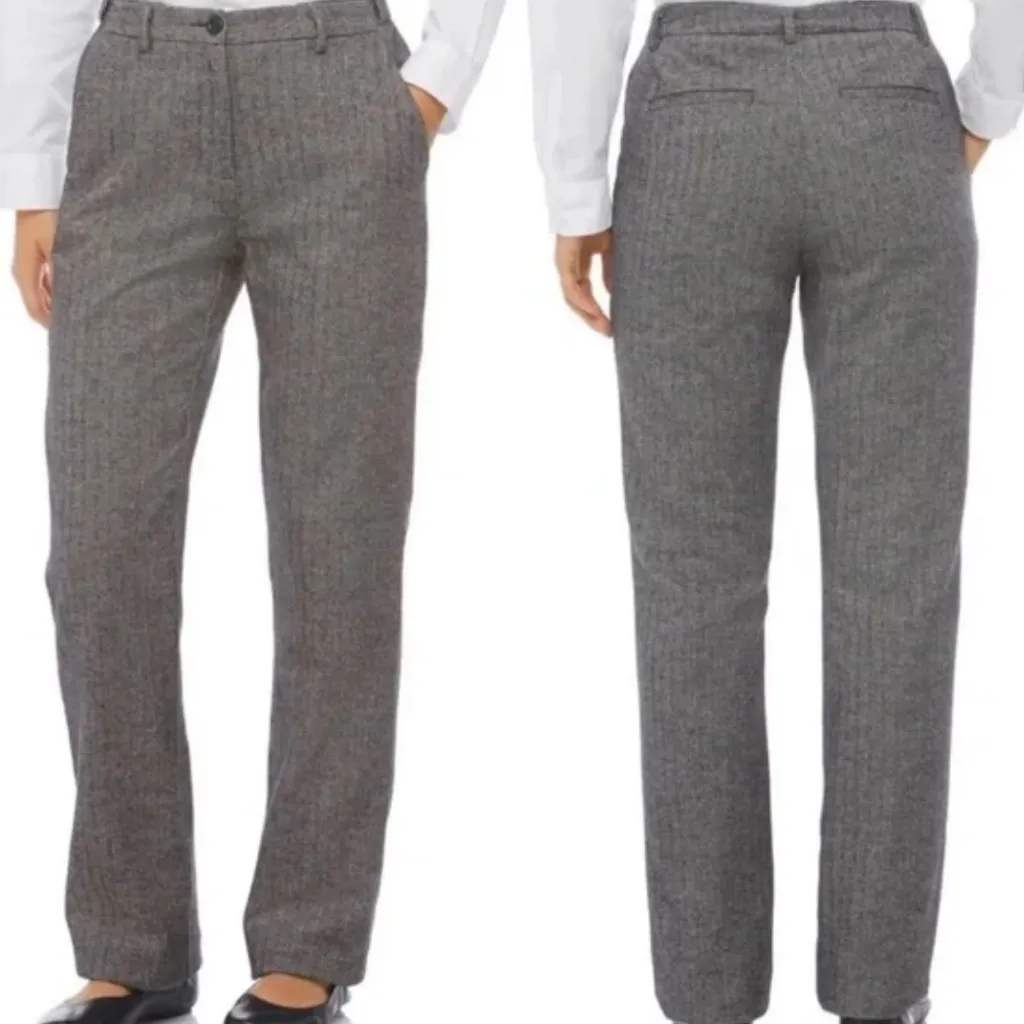 LL Bean Classic Fit Herringbone Pants Tan Womens 14 Flat Front Trousers Straight - Image 11