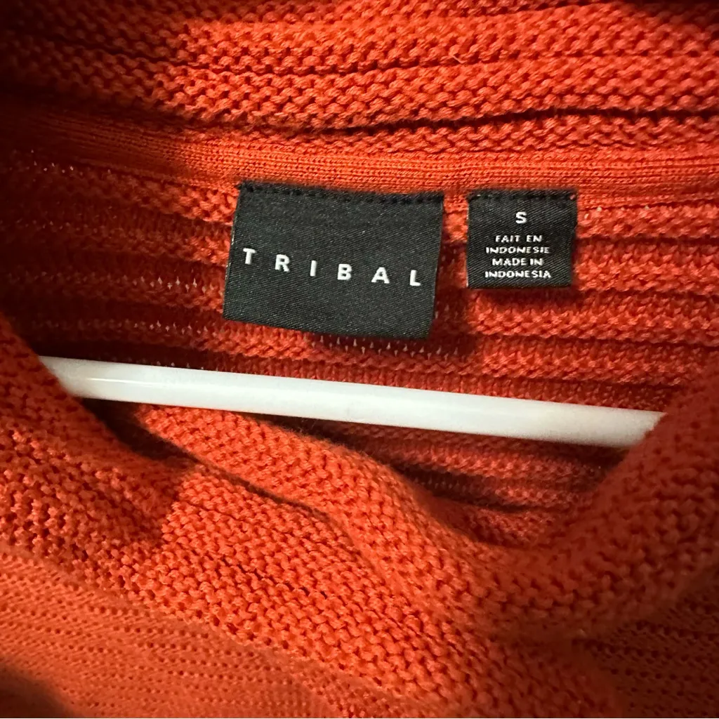 Tribal Women's Orange Cowl Neck Cardigan Sweater Quarter Length Sleeve Red - Image 6