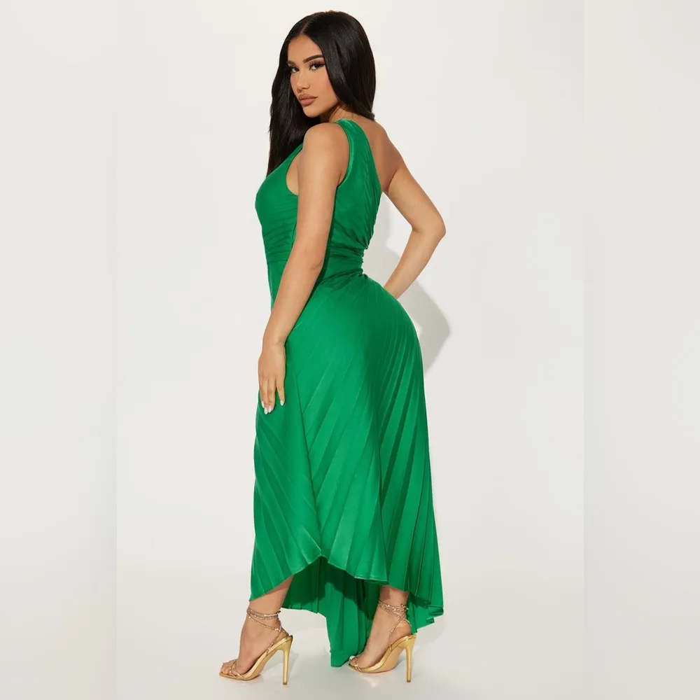 One Shoulder Maxi Dress Green Size L - Image 2