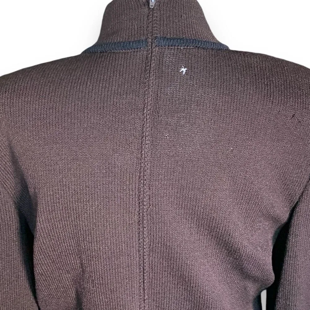 Vintage 80s St. John Collection Santana Knit Dress Brown Pleated Belted Skirt - Image 5