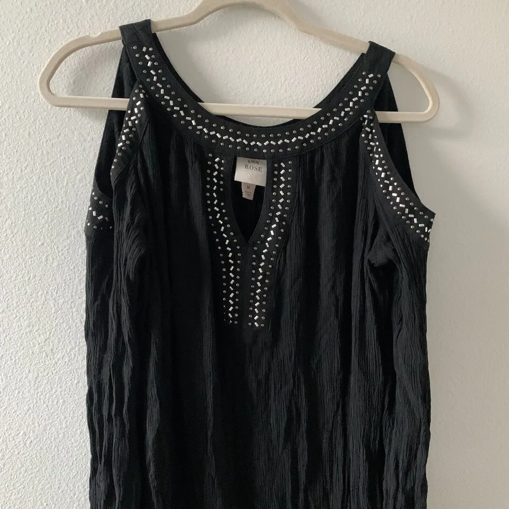 KNOX Rose Womens Size Medium Black Embellished Gauze Cold Shoulder A-Line Dress - Image 2