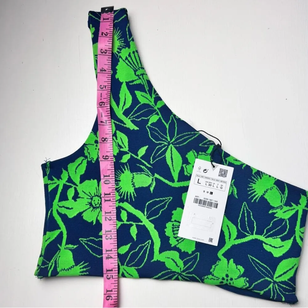 Zara Women’s One Shoulder Palm Print Jacquard Cross Over Crop Top Sz L NWT - Image 6