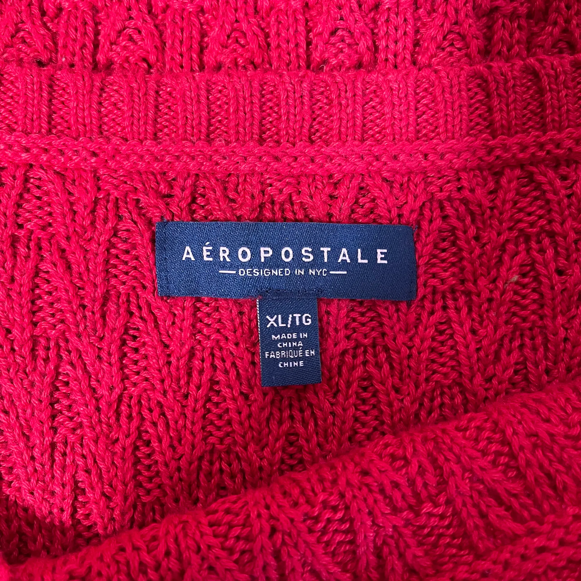 Red Cable Knit Cotton Crew Sweater - Image 7