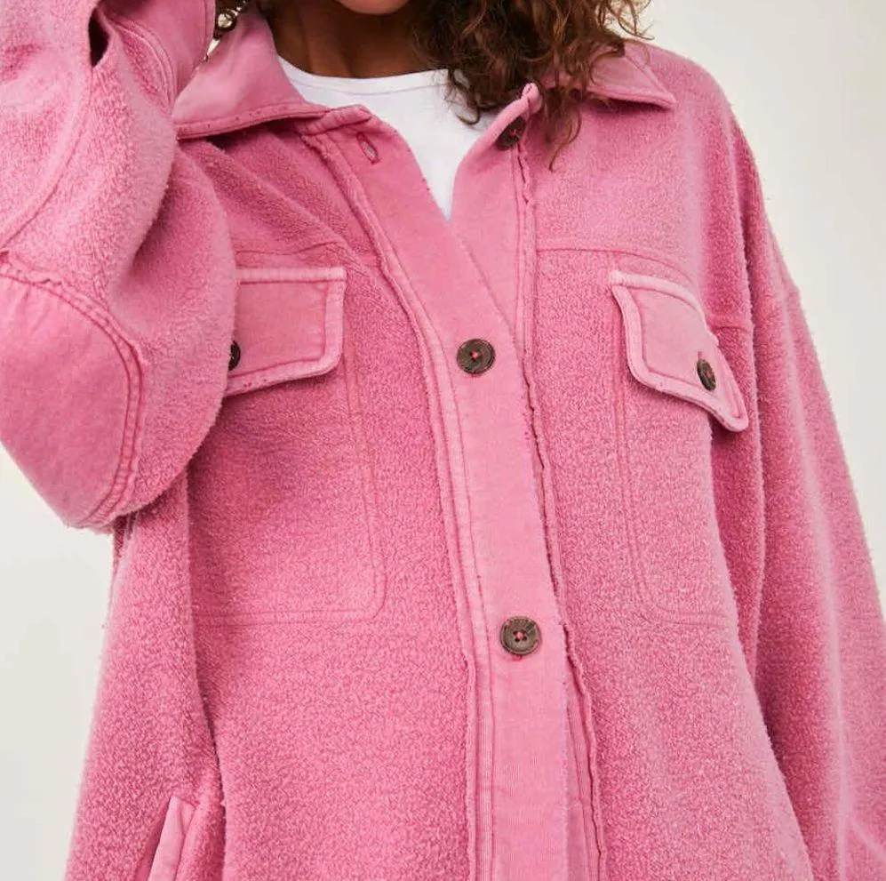 Free People Fleece Ruby Shirt Jacket in Pink - Image 3