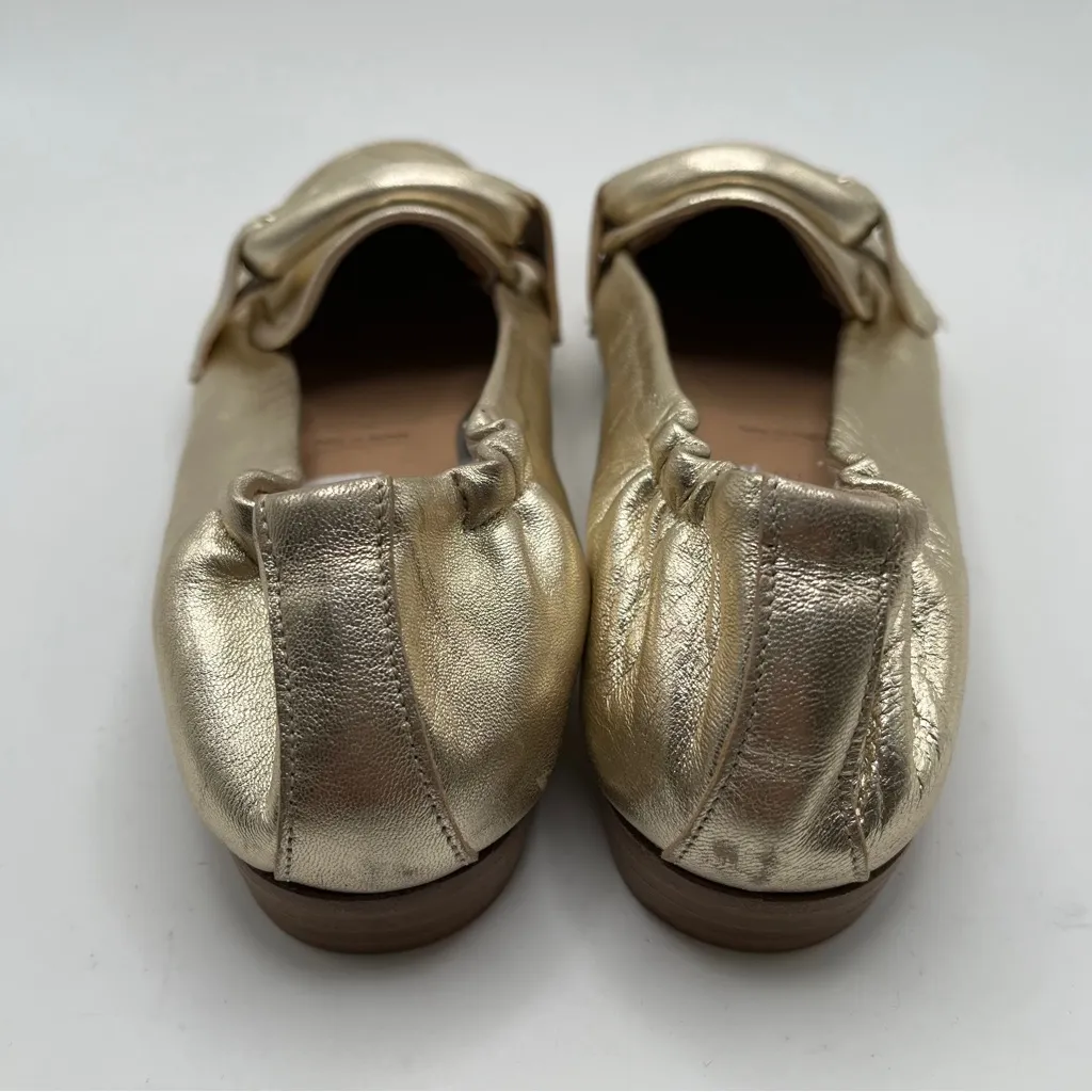 EUC RON WHITE Fibi Metallic Gold Leather Flat Loafers In Onyx size 35.5 US 5 - Image 6