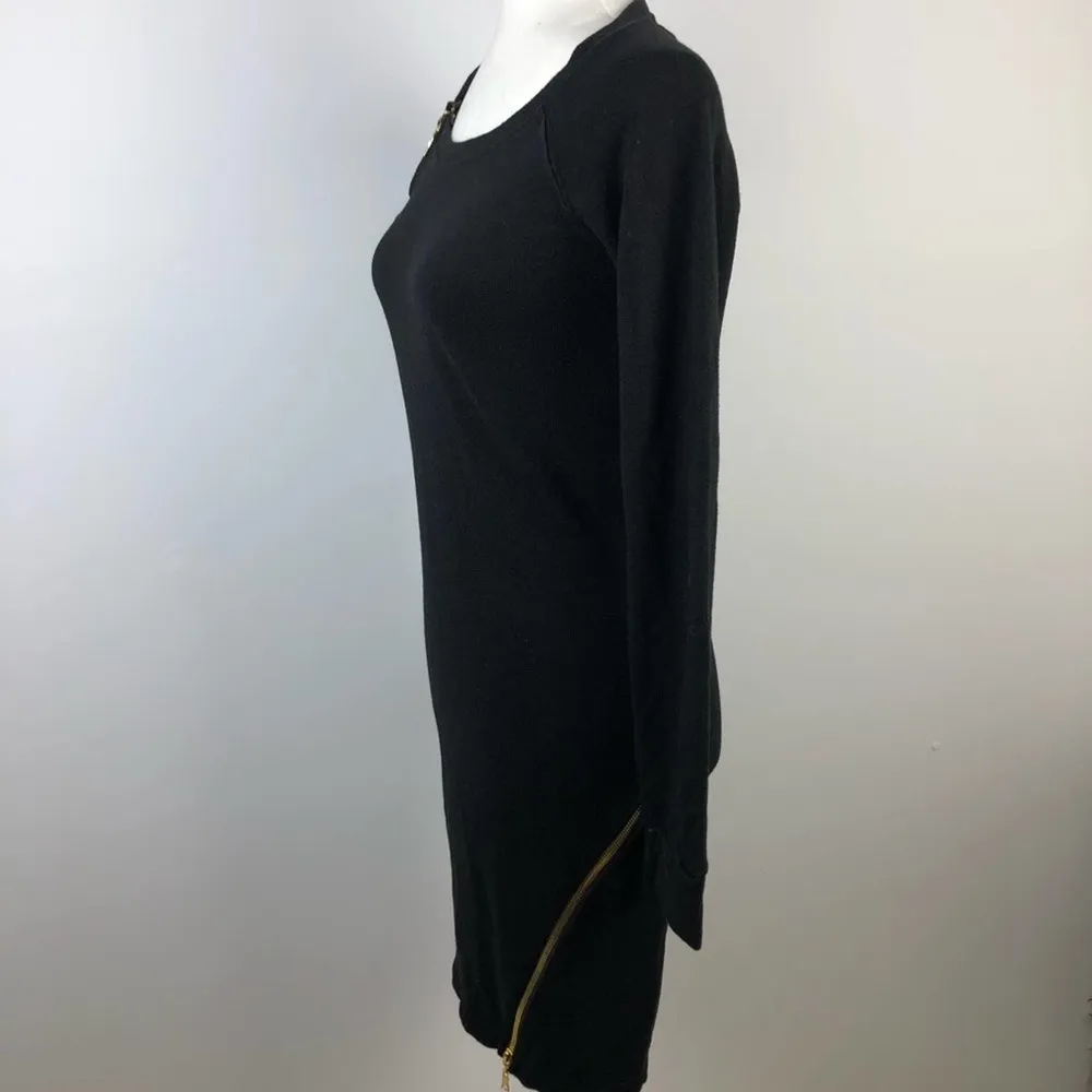 Monrow Black Sweater Dress Size Medium Asymmetrical Zipper Accents - Image 3