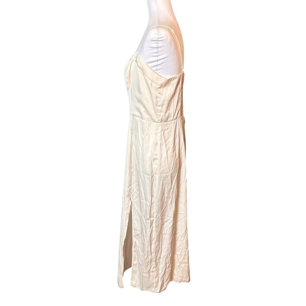 ABERCROMBIE & FITCH Camille Midi Slip Dress Pearl Spaghetti Strap Slit Large - Image 6