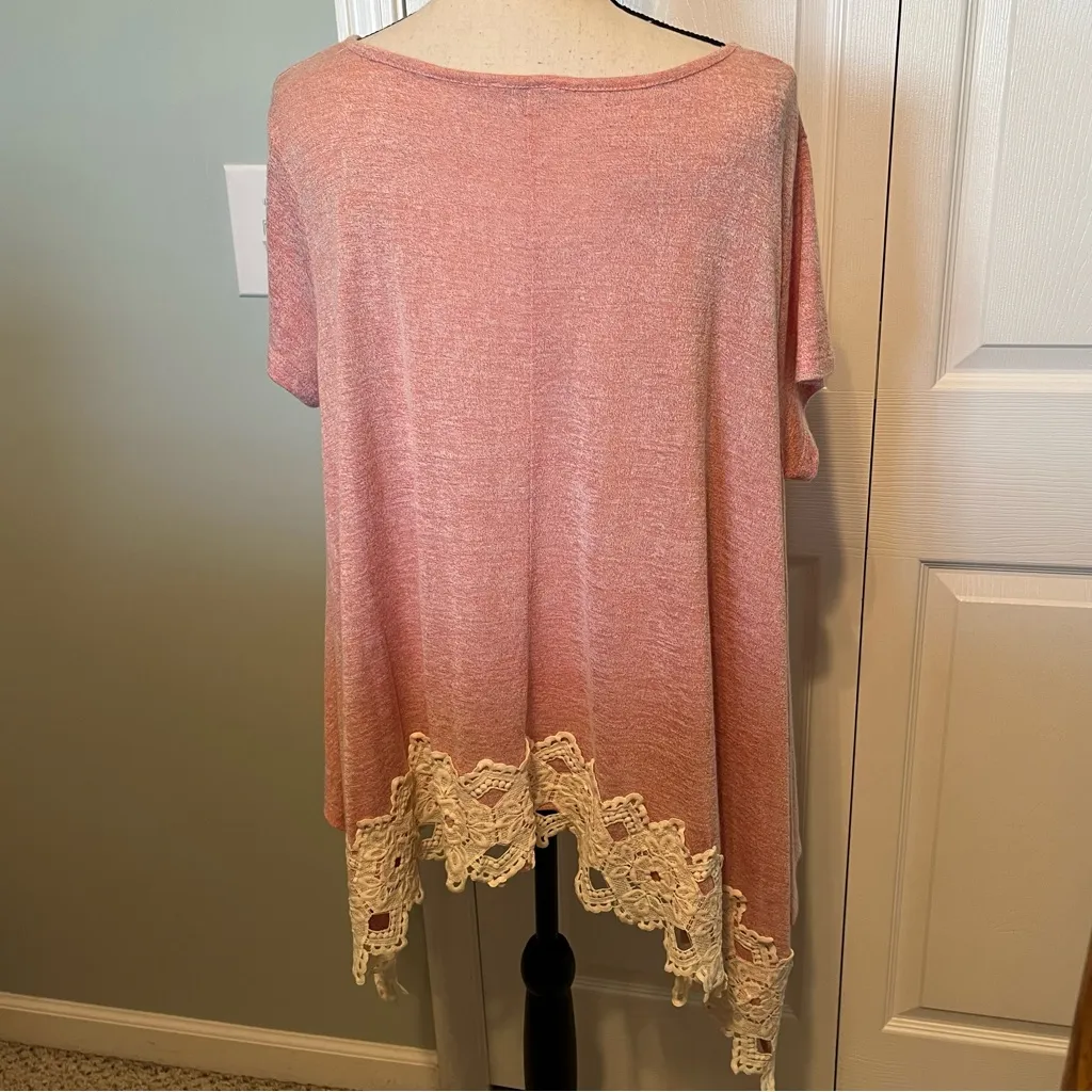 Jodifl Womens Size Small Oversized Pink Lace Trim Short Sleeve‎ Flowy Top Blouse - Image 10