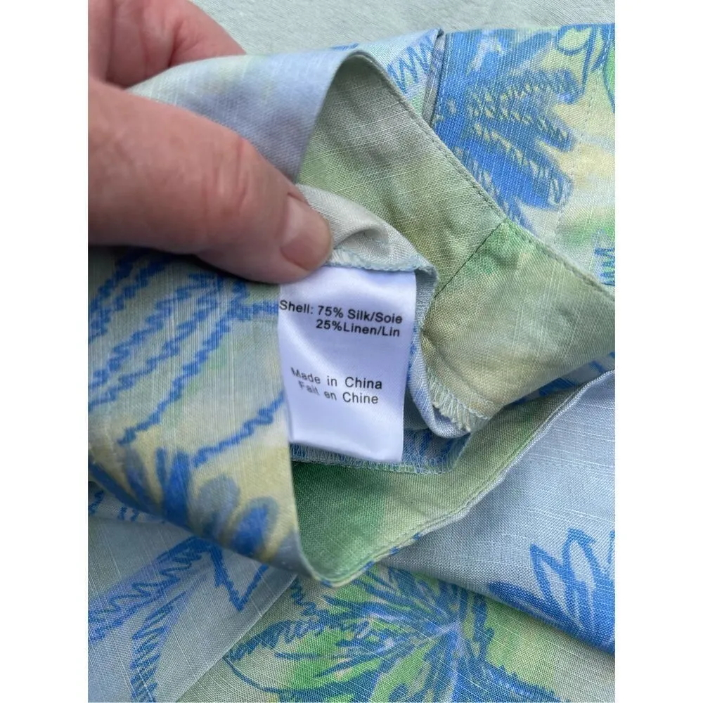 Tsunami size 8 wide leg cropped silk linen tropical beach pants lounge Green - Image 4