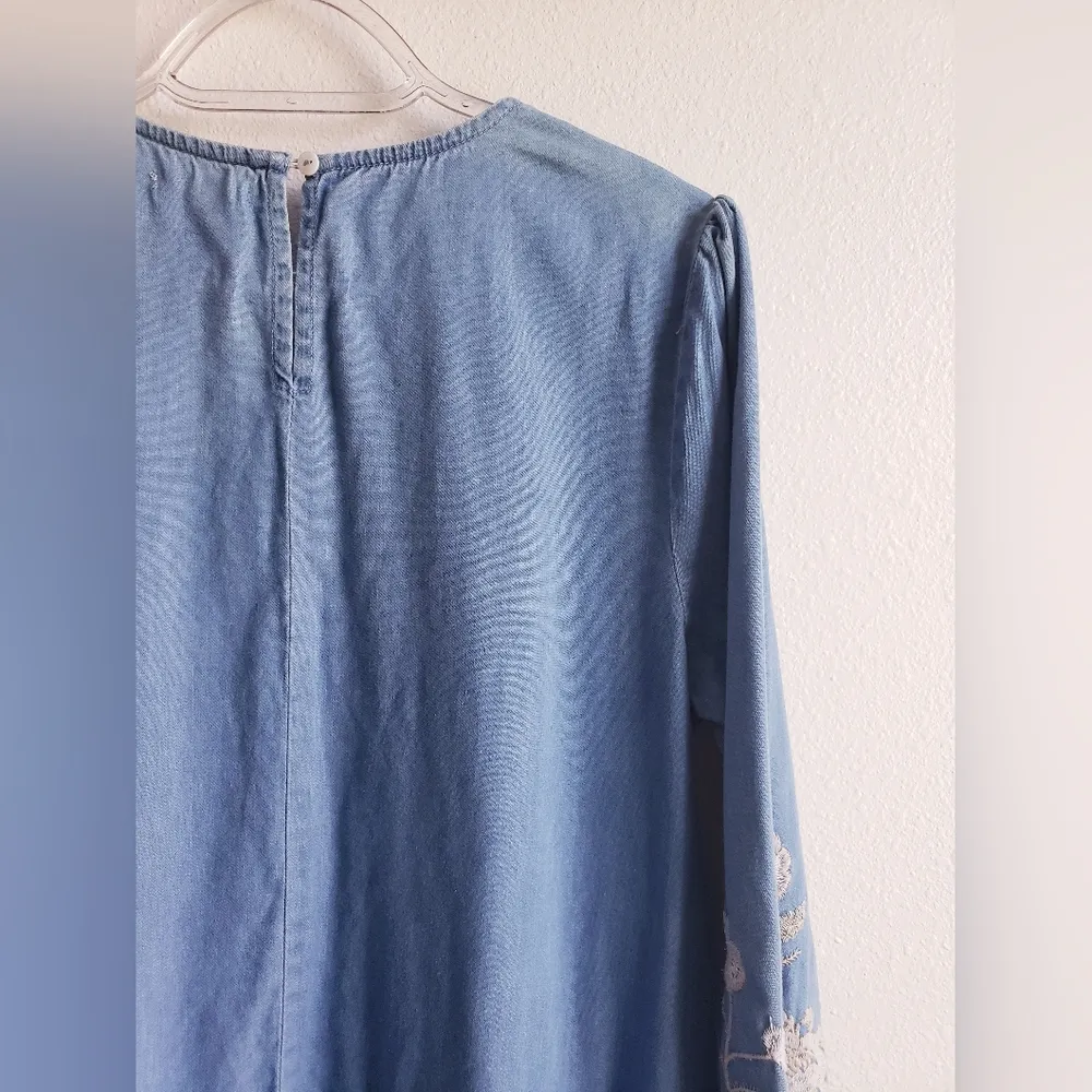 Versona Embroidered Chambray Long Sleeve Dress - Image 7
