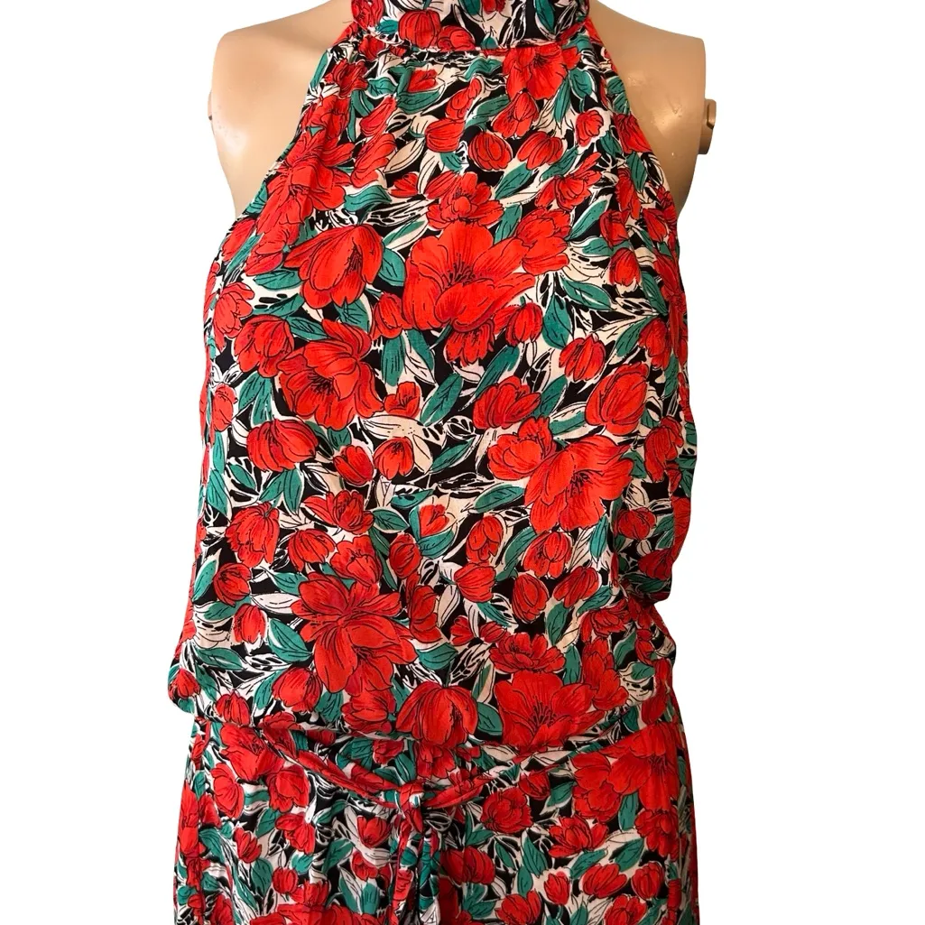 Pretty Garden Red Halter Tie Front Maxi Dress - Image 3