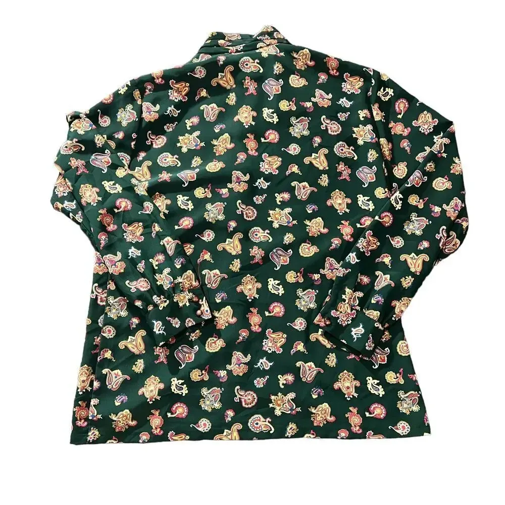 Vintage Pendleton Green Paisley Mock‎ Neck Satin Blouse Size 10 - Image 3