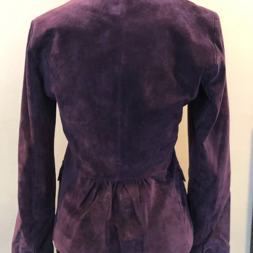 Cache Purple Fitted Leather Suede Jacket Top New Lined Banded Collar $248 NWT - Image 14