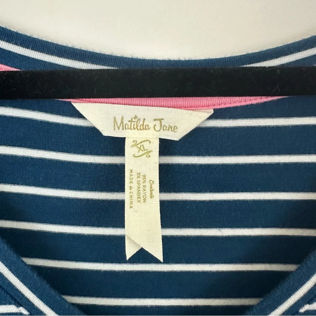 MATILDA JANE Set Sail Maxi Dress Teal Blue Green White Striped Pockets VNeck XL - Image 4