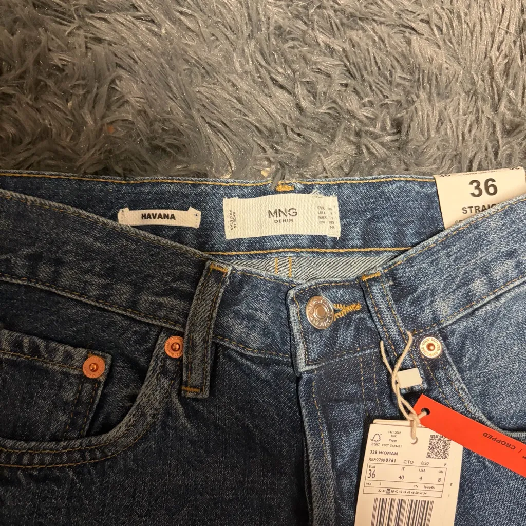 Mango denim Havana straight trendy cropped high waisted blue jeans size 28 NWT - Image 6