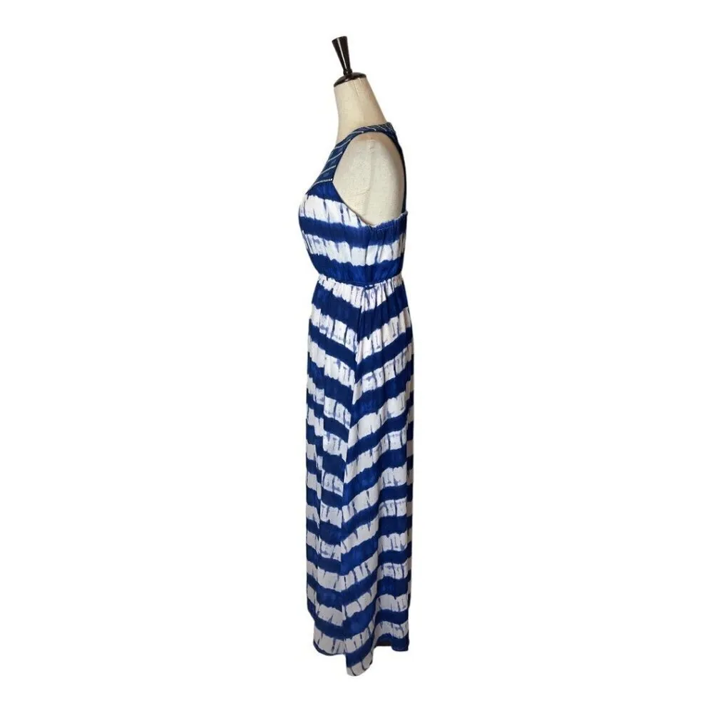 Gianni Bini GB Blue And White Striped Tie Dye Sleeveless Maxi Dress Size M - Image 3