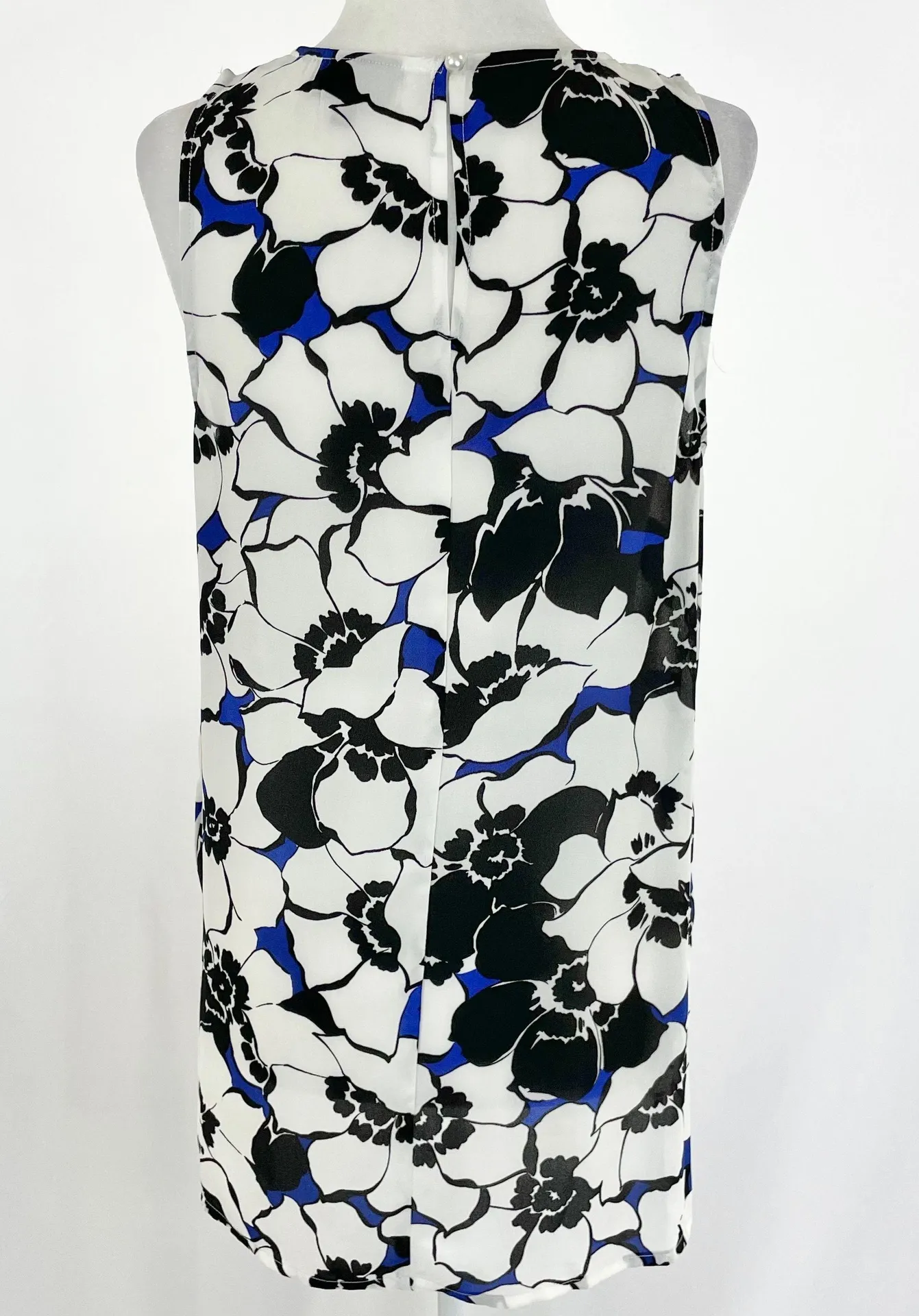 Floral Print Sleeveless Blouse Tank Top White Black Blue Size Small - Image 8