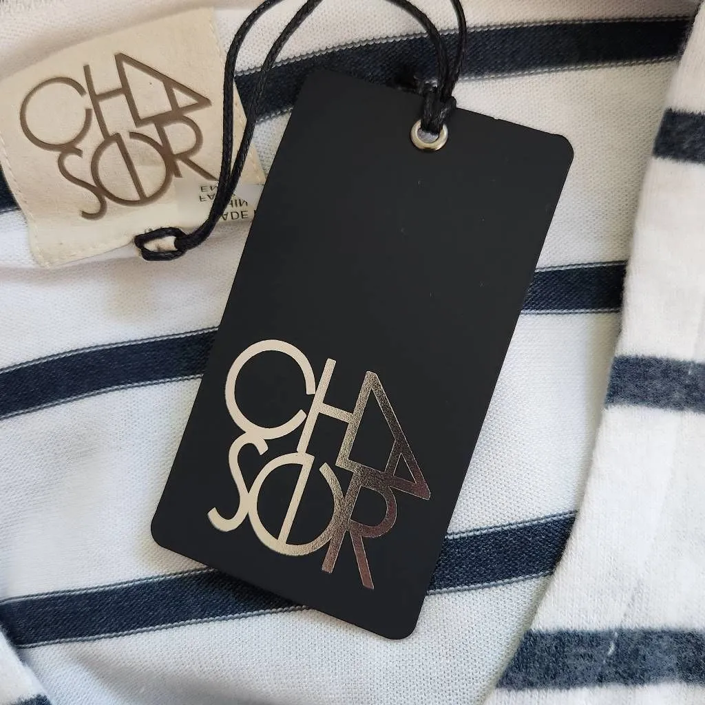 Chaser Navy and White Stripe Hoodie NWT Size Medium Preppy Nautical Pullover - Image 6