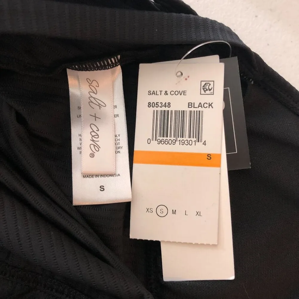 Salt + Cove Black Halter Tankini Swim Top Cinch Tie Sides S Size undefined - Image 4