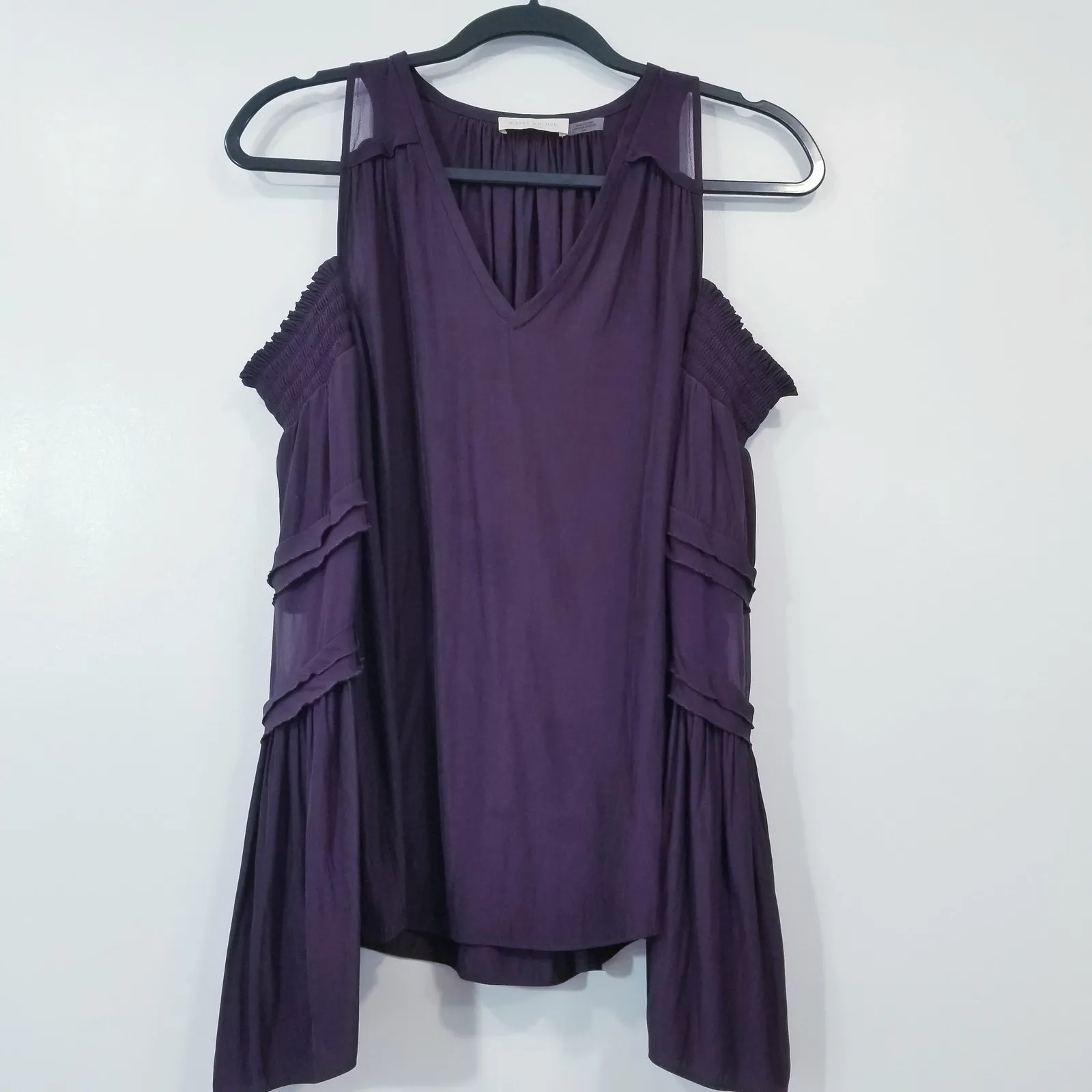 Ramy Brook New York Cold Shoulder 100% Silk Purple Blouse Long Sleeves - Image 3