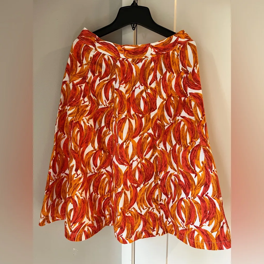 Maeve Anthropologie Orange Yellow Banana Grove Denim Midi Skirt Size 6 - Image 2