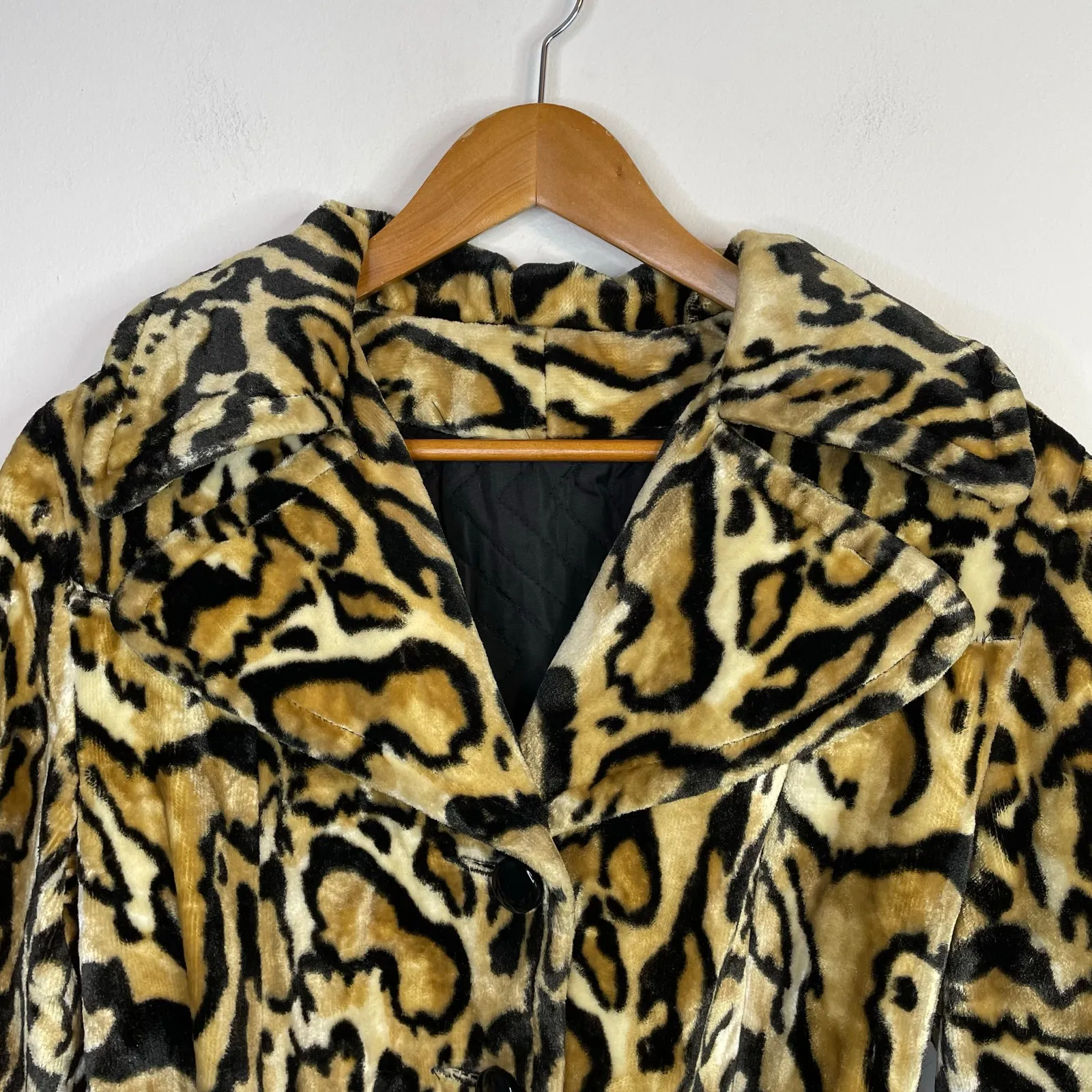 Vintage 60s 70s Glenbrooke Mod Velvet Faux Fur Leopard Ocelot Belted Jacket Coat Multiple Size M - Image 3